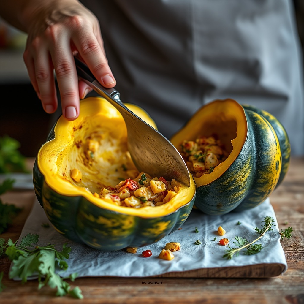 Preparing the Squash - stuffed squash recipe