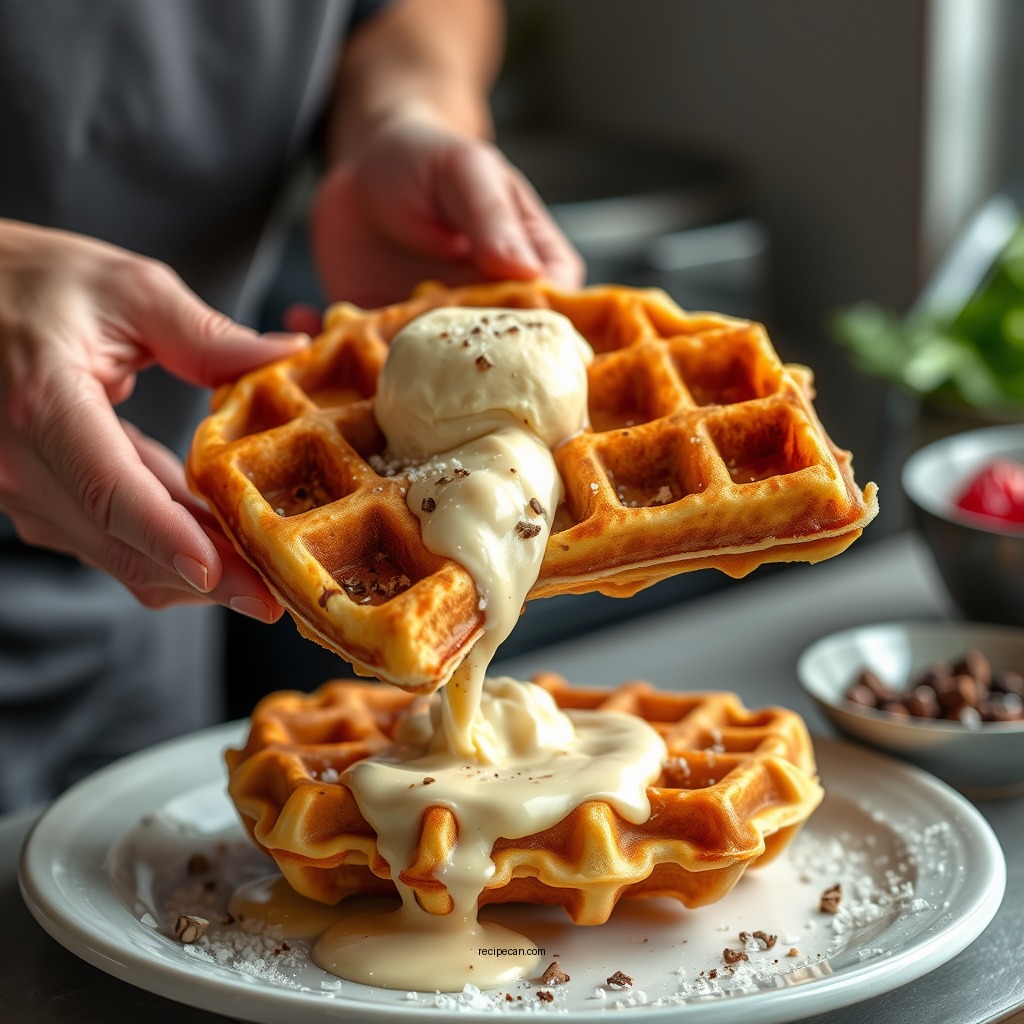 Preparing the Waffle Batter - stuffed waffle recipe
