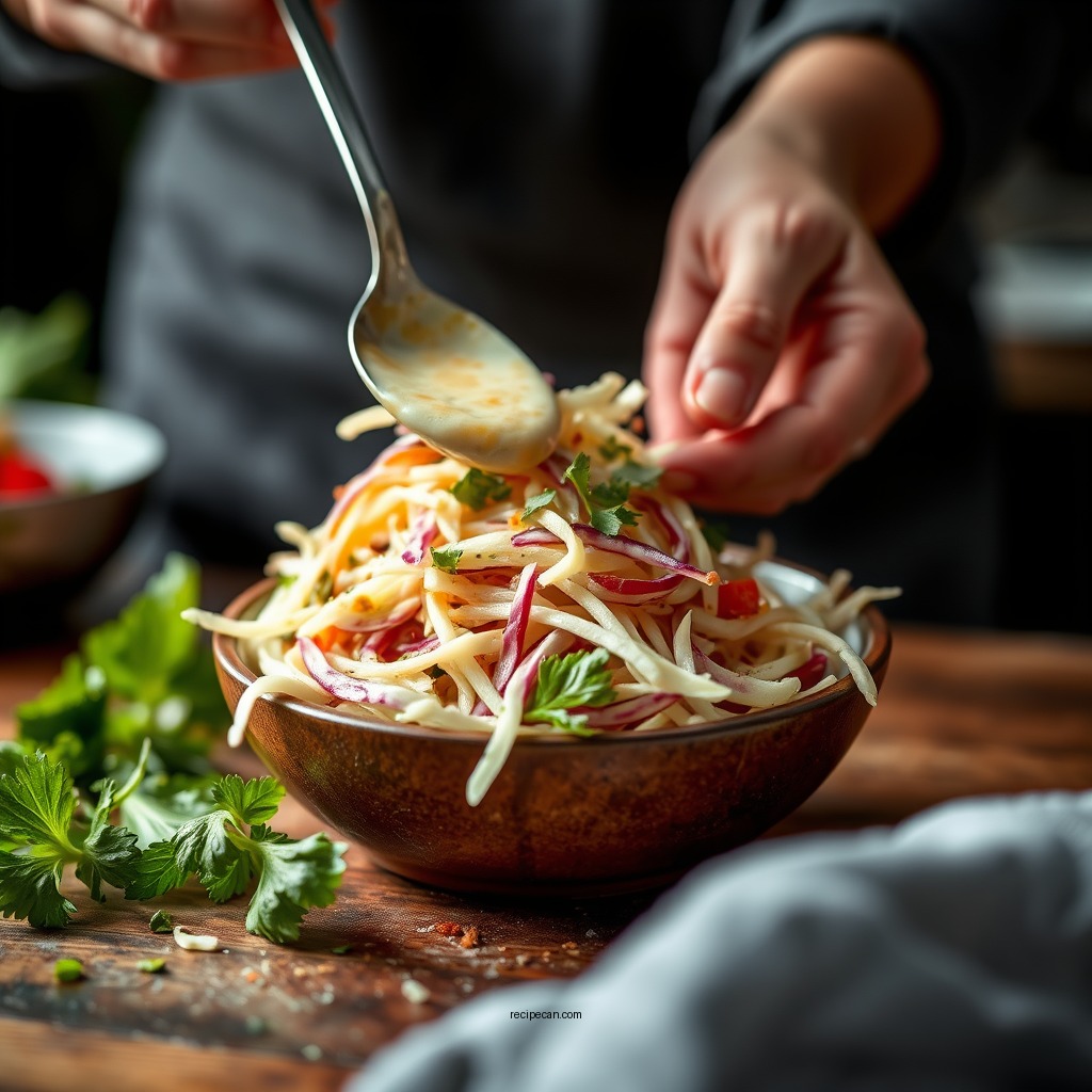 Making the Dressing - sweet coleslaw recipe