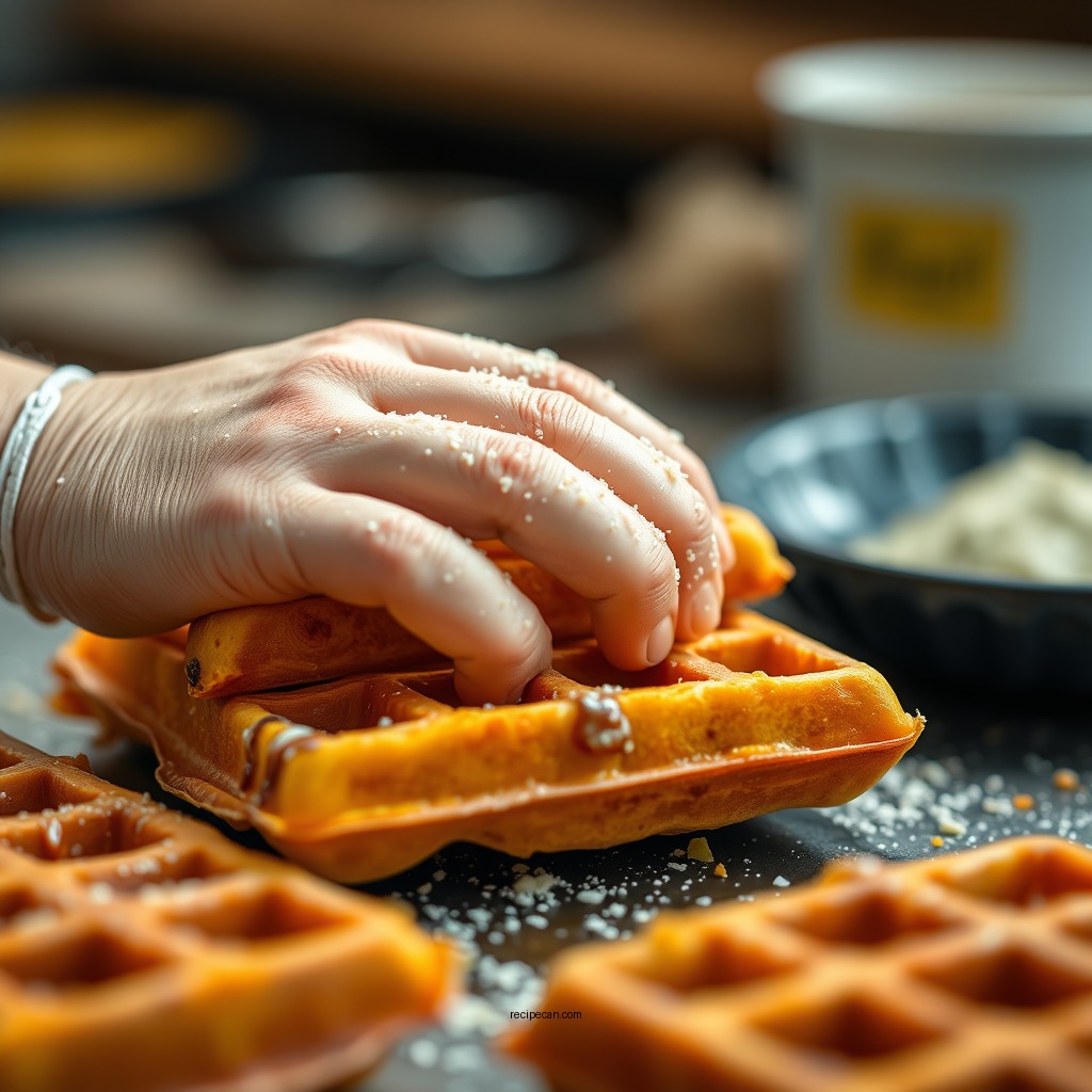 Crafting the Waffle Batter - sweet potato waffles recipe