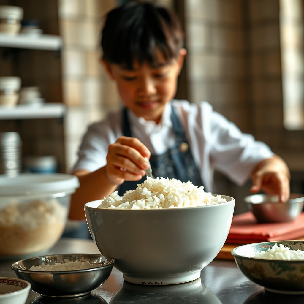 Preparing the Rice - sweetened condensed milk rice pudding recipe