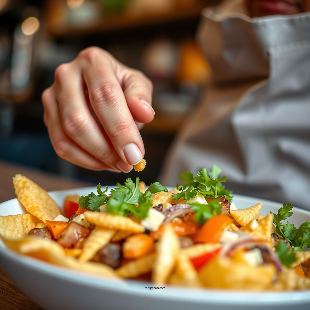 Assembling the Salad - taco salad recipe with fritos