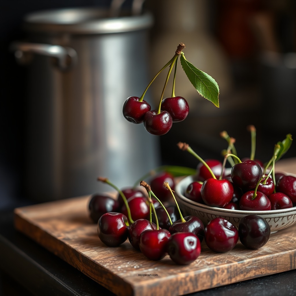 Preparing the Cherries - tart cherry pie filling recipe