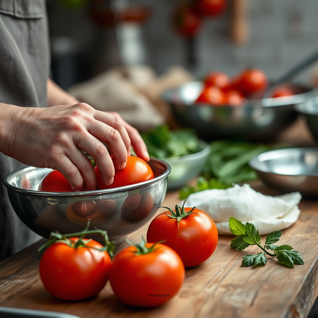 Preparing the Tomatoes - tomato sauce recipe with fresh tomatoes