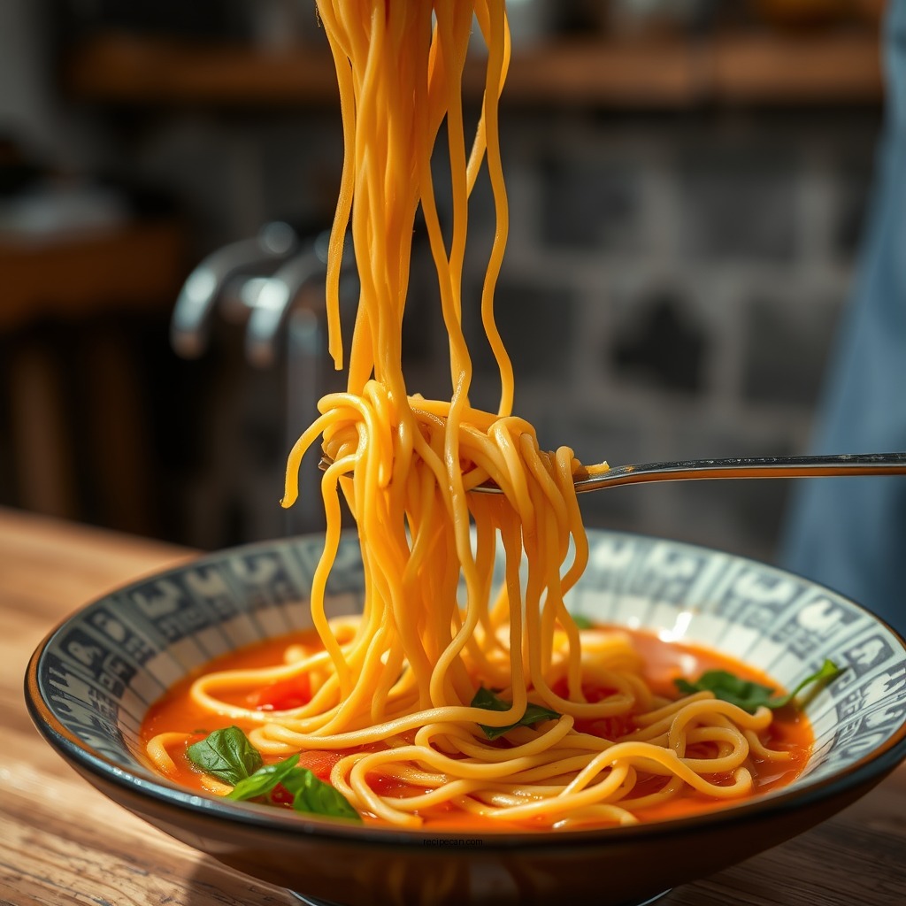 Cooking the Noodles - tomato soup and noodles recipe