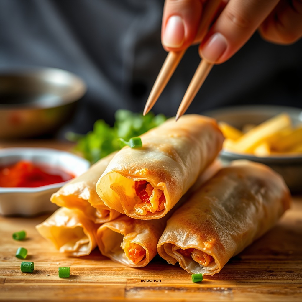 Assembling the Egg Rolls - veggie egg roll recipe