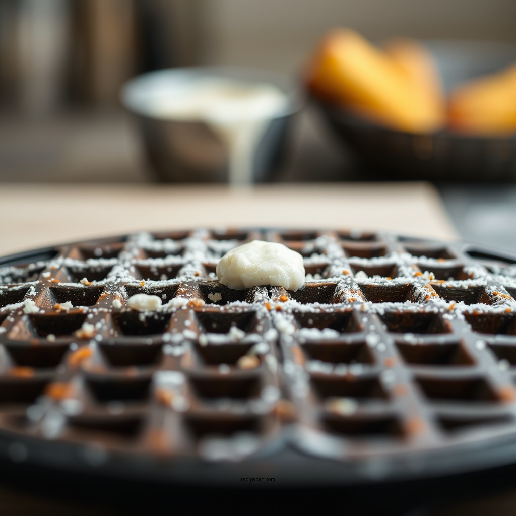 Preheating and Greasing the Waffle Iron - waffle recipe with buttermilk