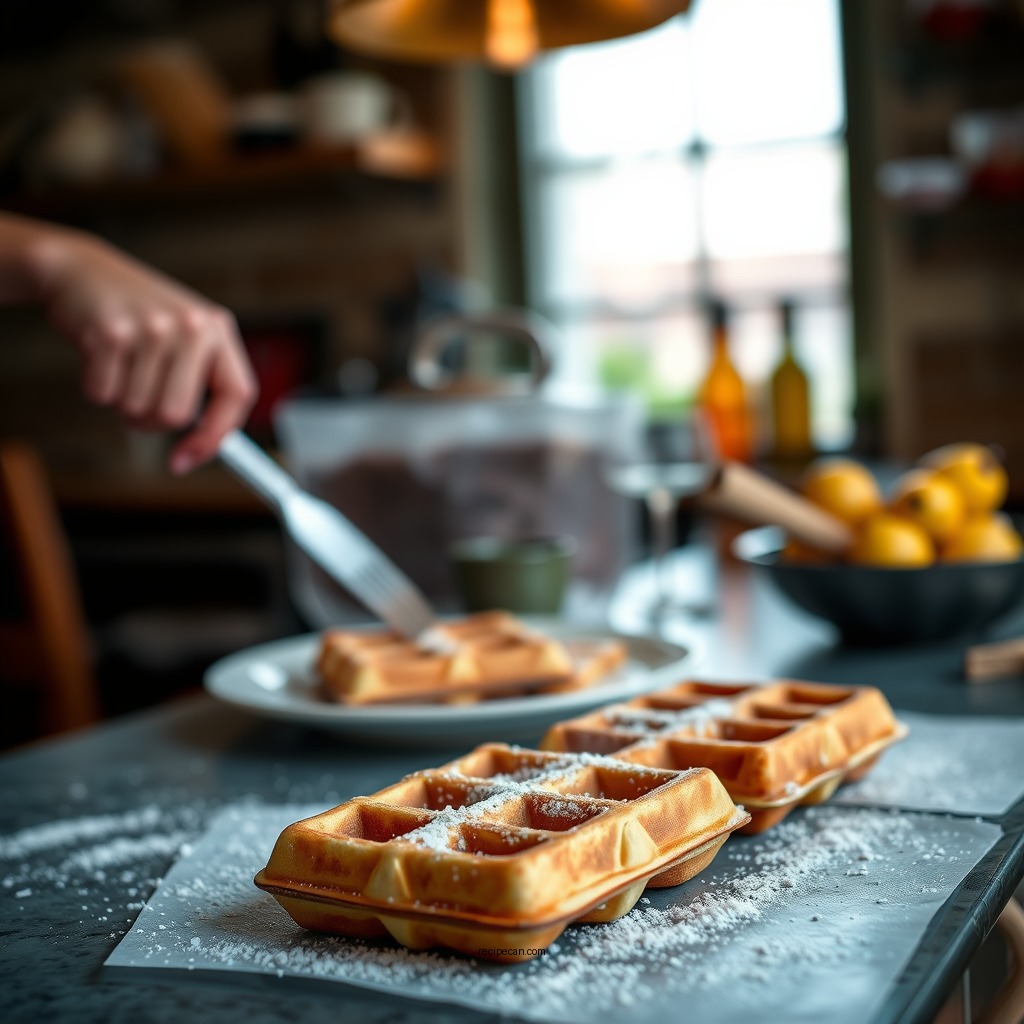 Cooking the Waffles - waffle recipe with cinnamon