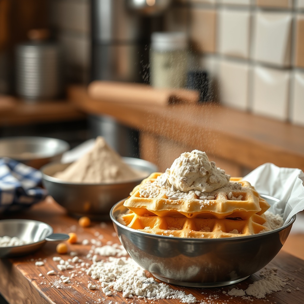 Mixing Dry Ingredients - waffle recipe without butter