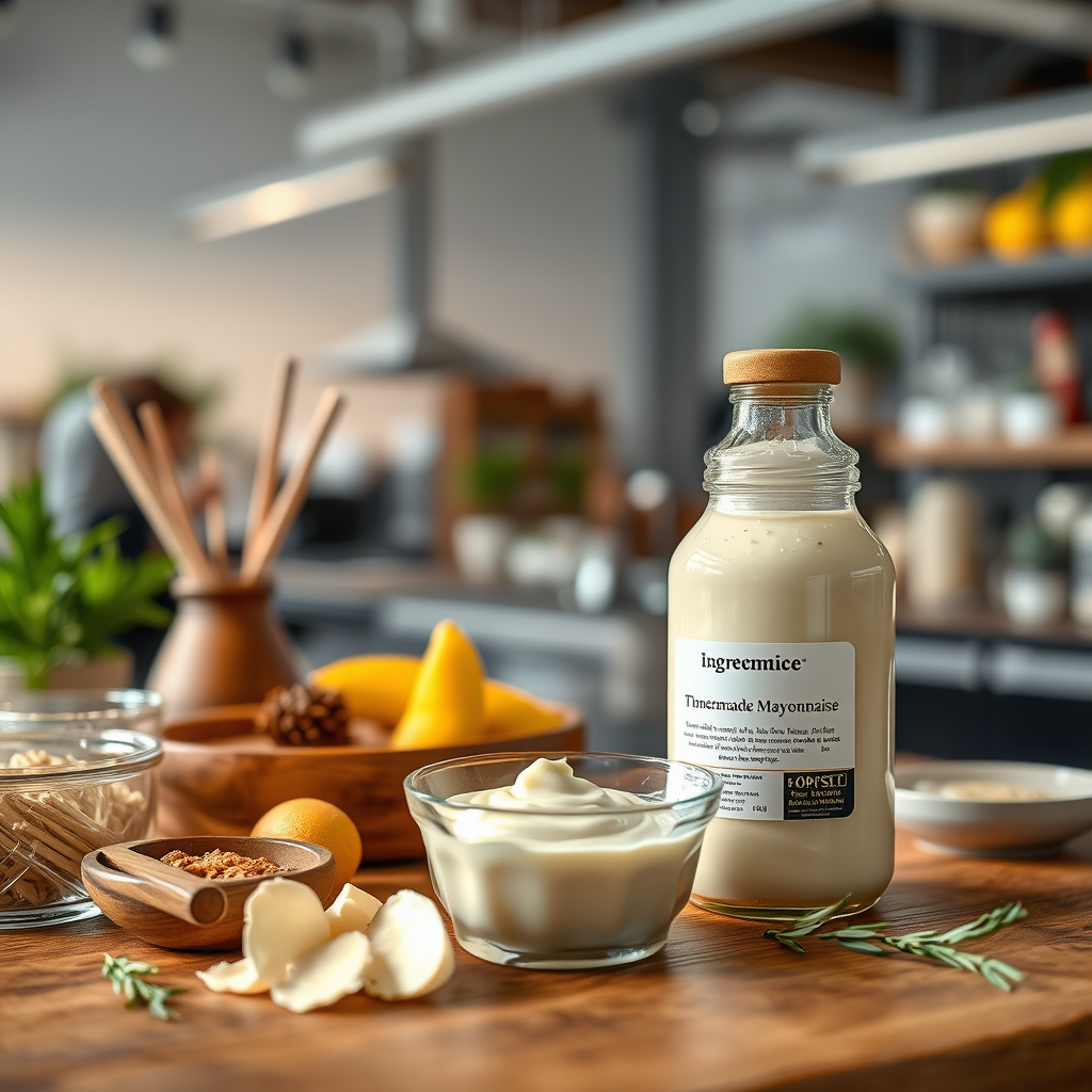 Ingredients - recipe for homemade mayonnaise with olive oil