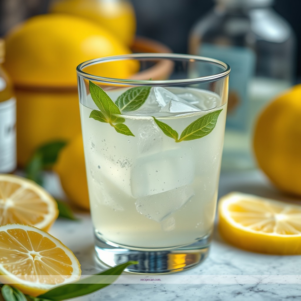 Ingredients - lemonade recipe with lemon juice for 1 glass