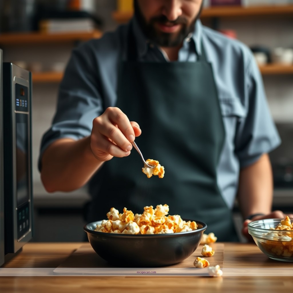 Instructions - recipe for caramel popcorn in microwave