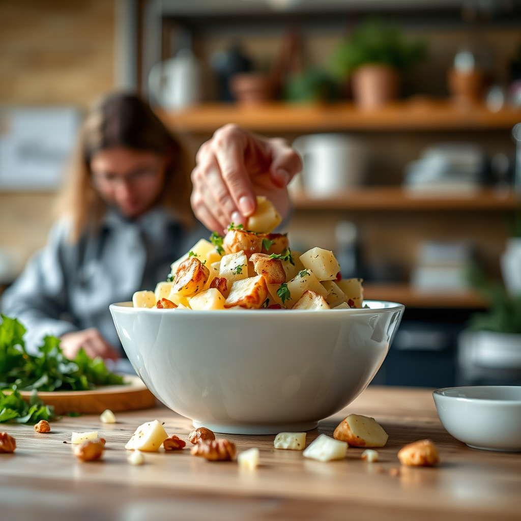 Mixing Ingredients - simple potato salad recipe with mayonnaise